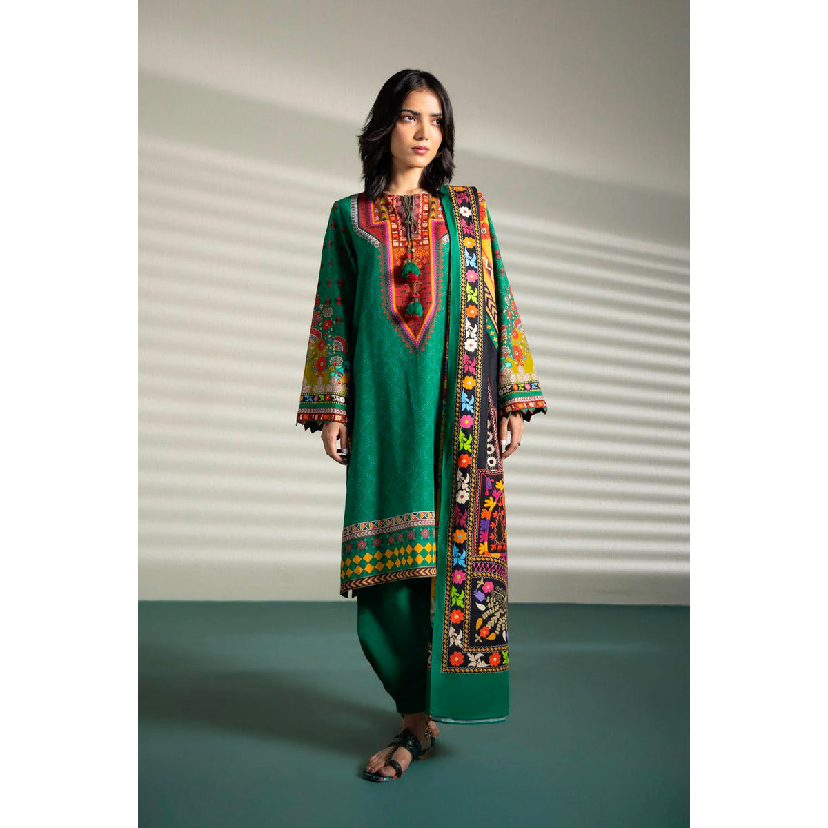 Sapphire 3 Pcs Unstitched Printed Lawn Suit Block Green