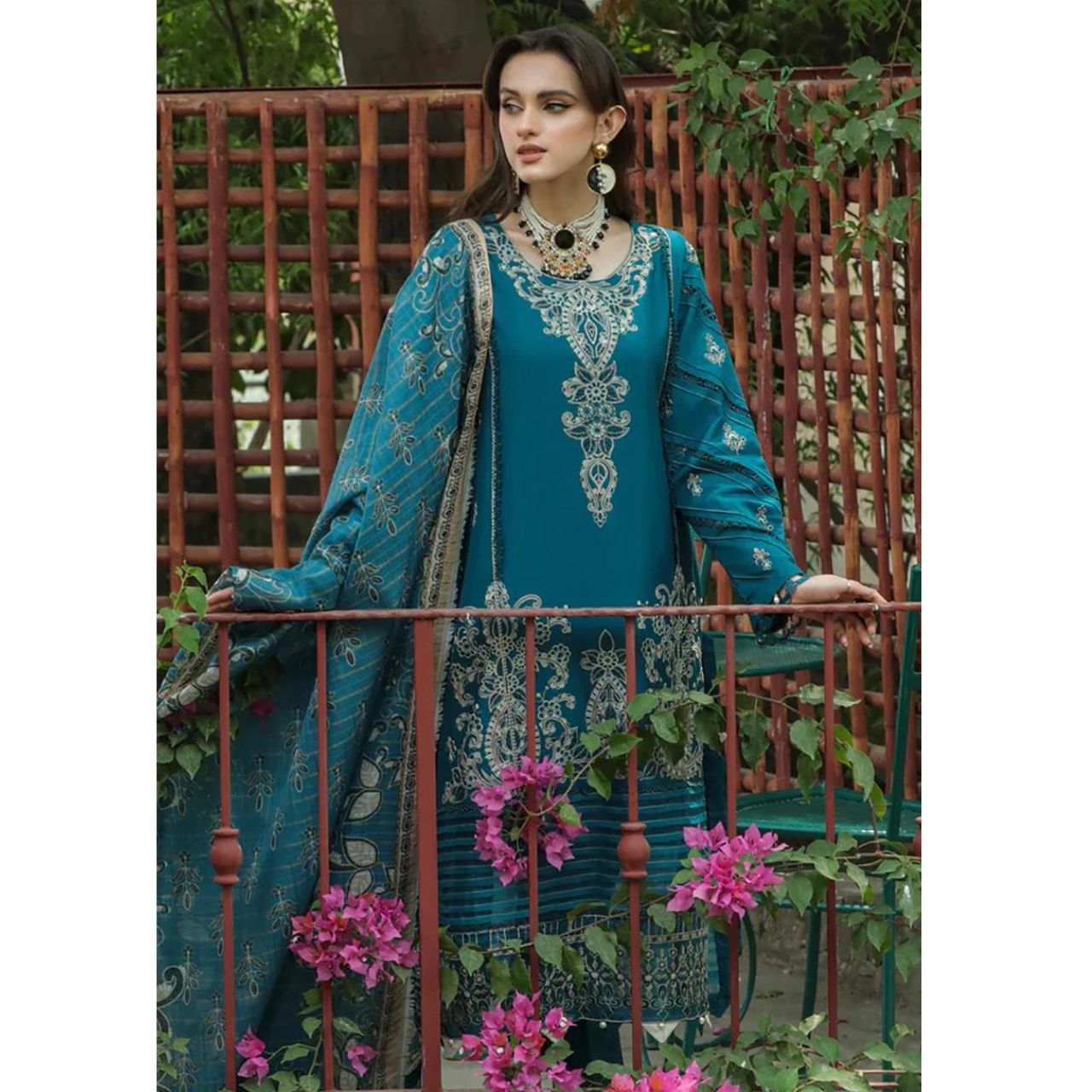 Sapphire 3 Pcs Embroidered Unstitched Lawn Suit Ocean Blue ( Eid Edition )