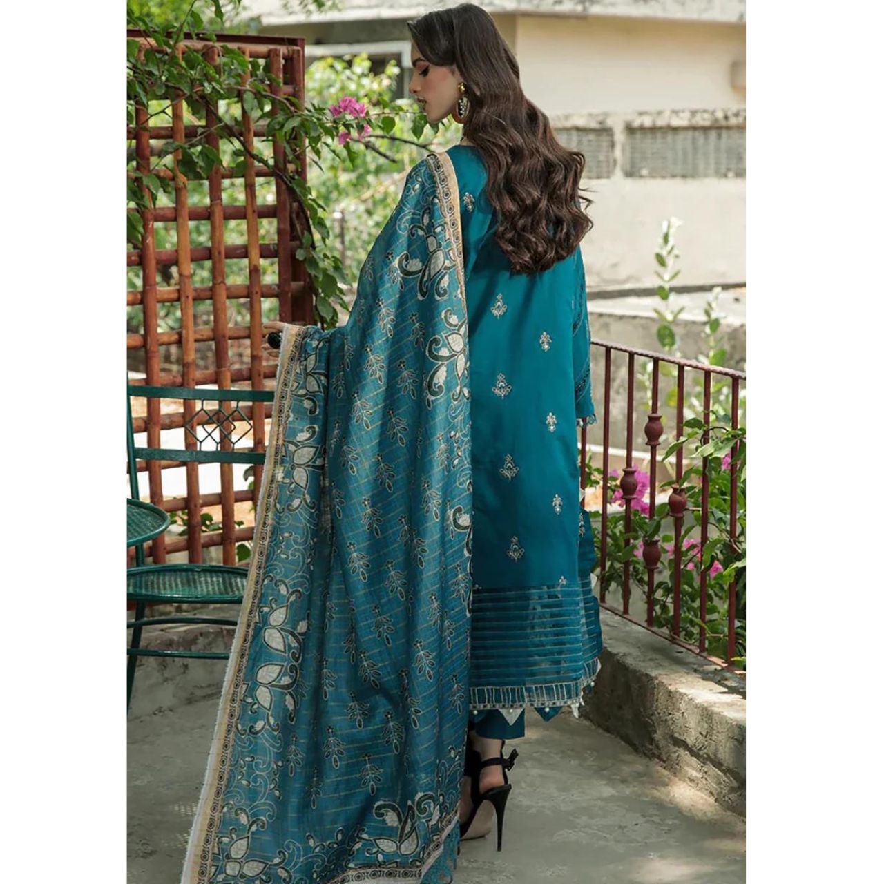 Sapphire 3 Pcs Embroidered Unstitched Lawn Suit Ocean Blue ( Eid Edition )