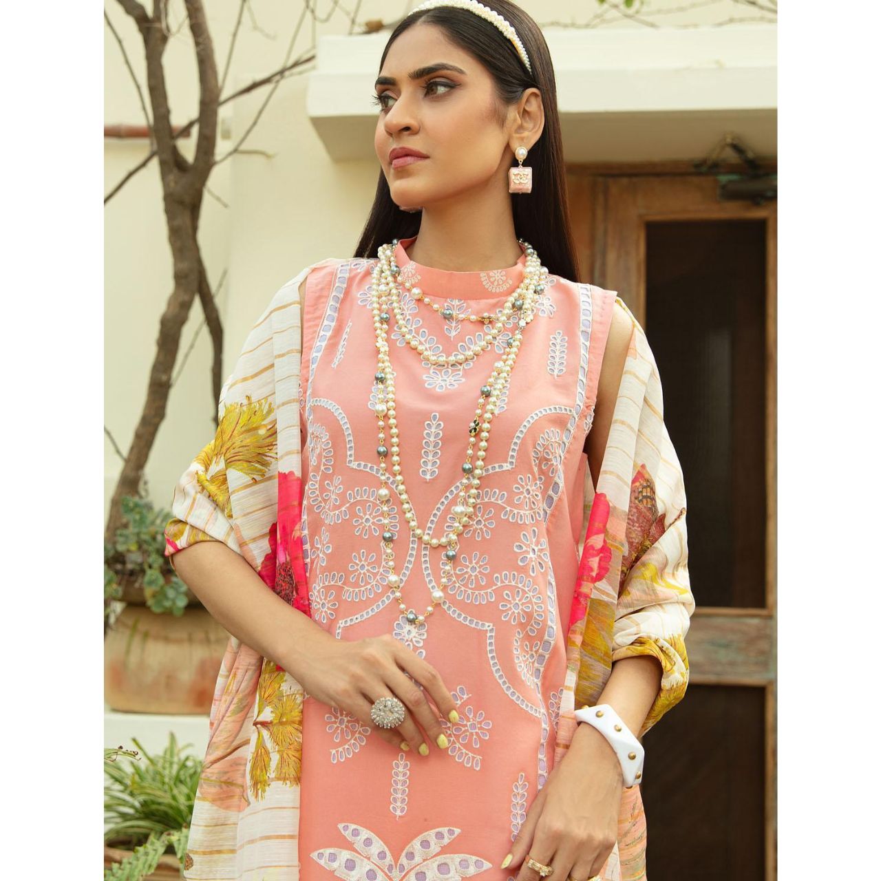 Sapphire 3 Pcs Embroidered Unstitched Suit Pink ( Eid Edition )