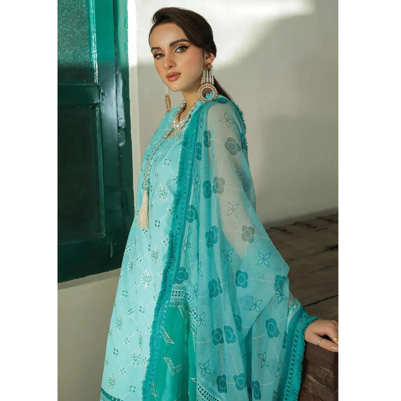 Sapphire 3 Pcs Embroidered Unstitched Lawn Suit Sky Blue ( Eid Edition )