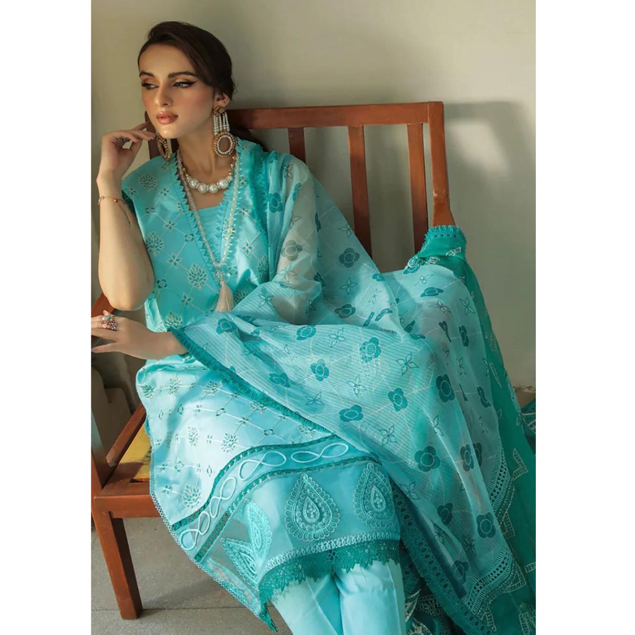 Sapphire 3 Pcs Embroidered Unstitched Lawn Suit Sky Blue ( Eid Edition )