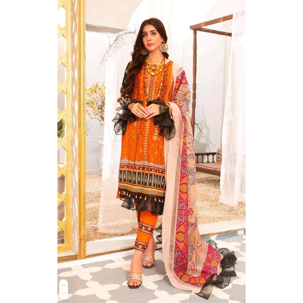 Sapphire 3 Pcs Unstitched Embroidered Lawn Suit Rust