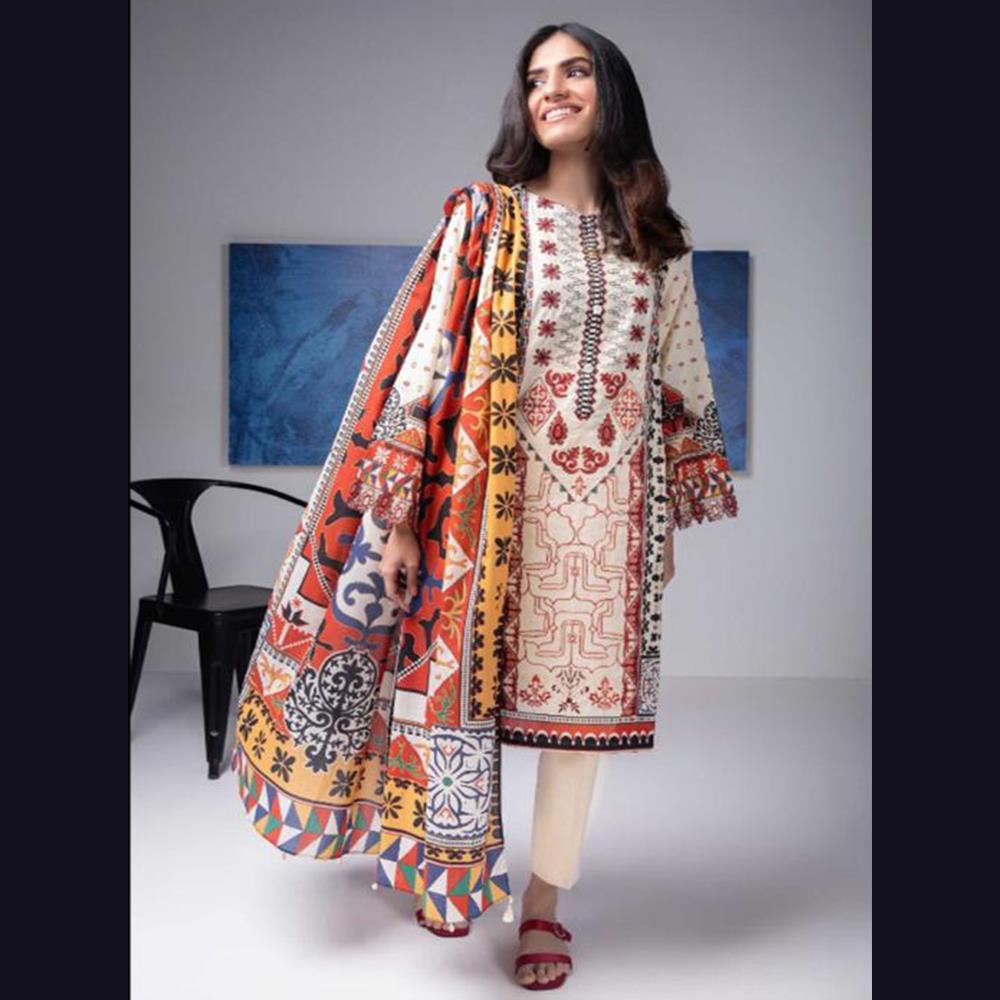 Sapphire 3 Pcs Unstitched Printed Lawn Suit Beige