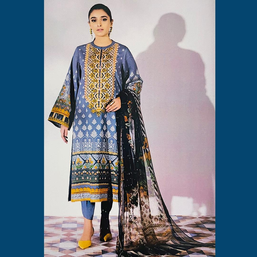 Sapphire 3 Pcs Unstitched Printed Lawn Suit Elsie Blue