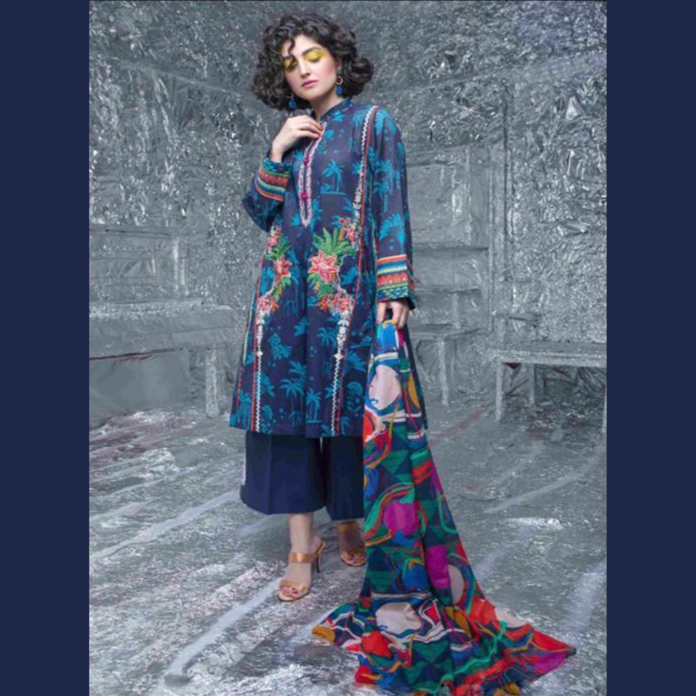 Sapphire 3 Pcs Unstitched Printed Lawn Suit Indigo