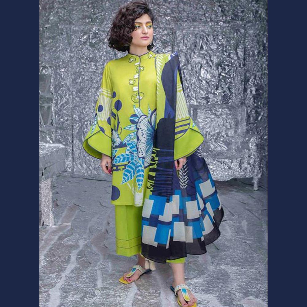 Sapphire 3 Pcs Unstitched Printed Lawn Suit Lime Green