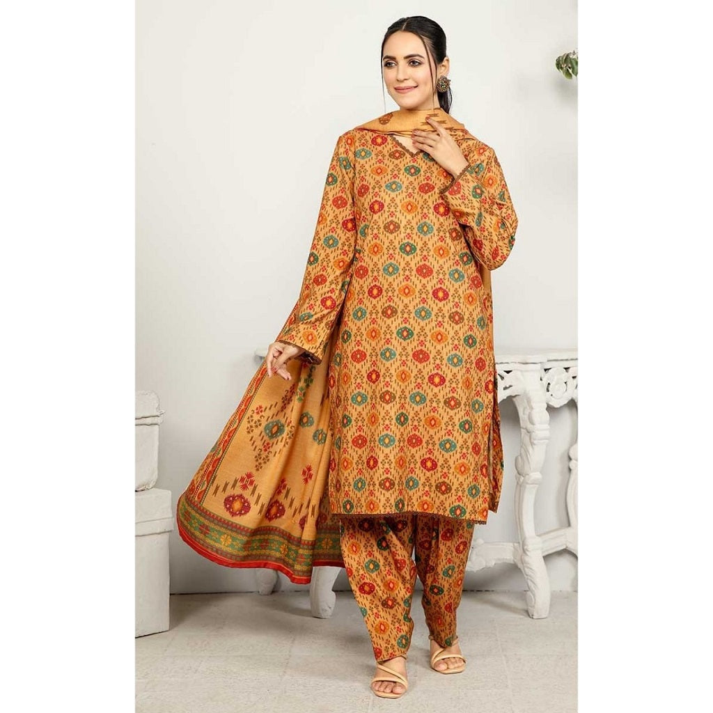 Sapphire 3 Pcs Unstitched Printed Wool Suit Brown