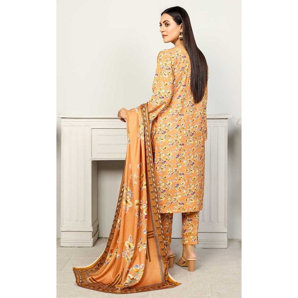 Sapphire 3 Pcs Unstitched Printed Wool Suit Caramel