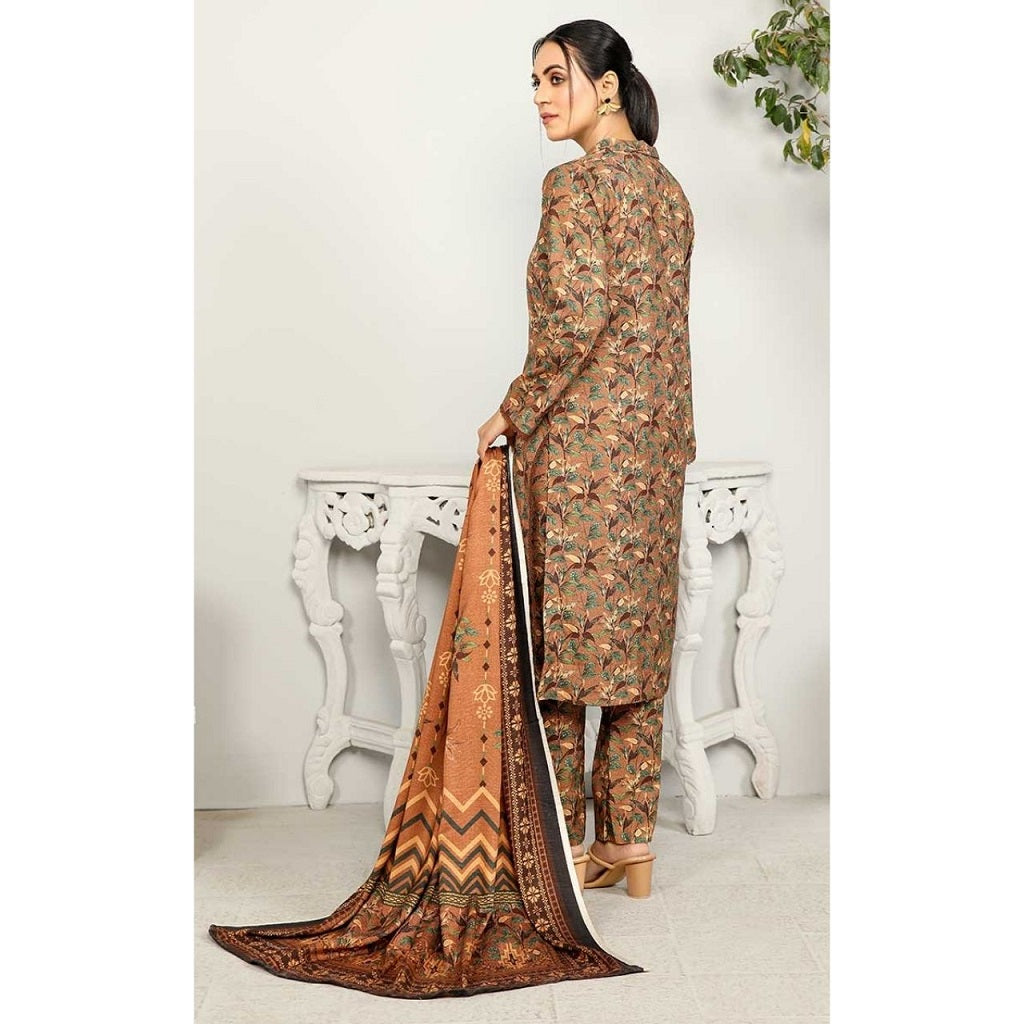 Sapphire 3 Pcs Unstitched Printed Wool Suit Ochre