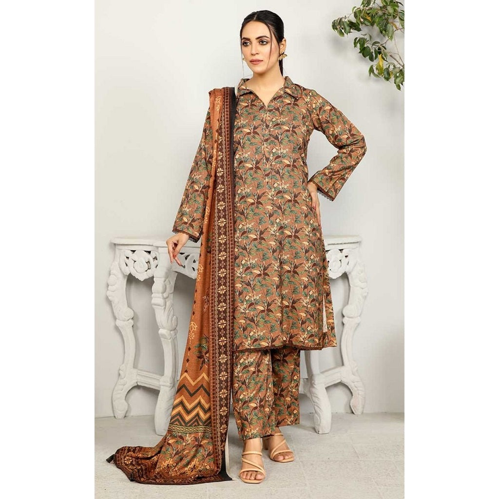 Sapphire 3 Pcs Unstitched Printed Wool Suit Ochre