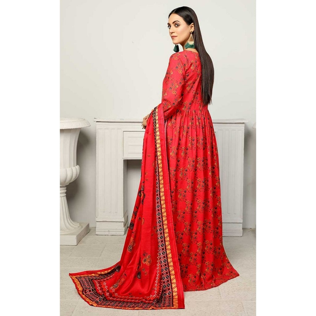 Sapphire 3 Pcs Unstitched Printed Wool Suit Red