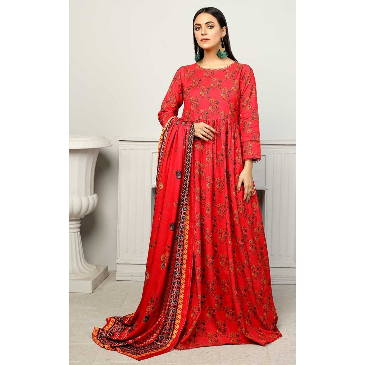 Sapphire 3 Pcs Unstitched Printed Wool Suit Red