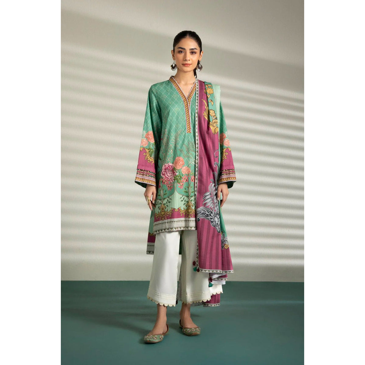 Sapphire 3 Pcs Unstitched Printed Lawn Suit Fern Green