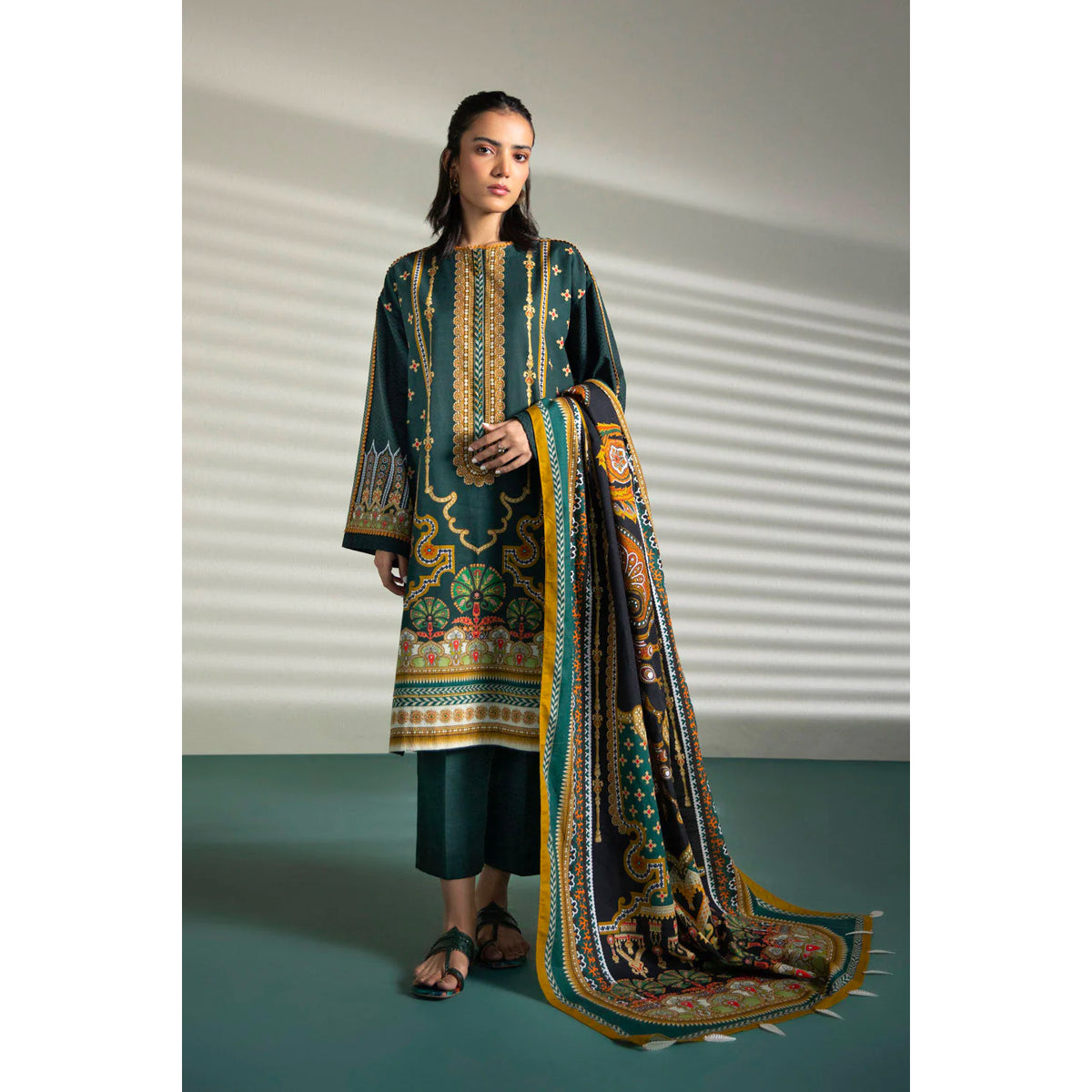 Sapphire 3 Pcs Unstitched Printed Lawn Suit Gold Green