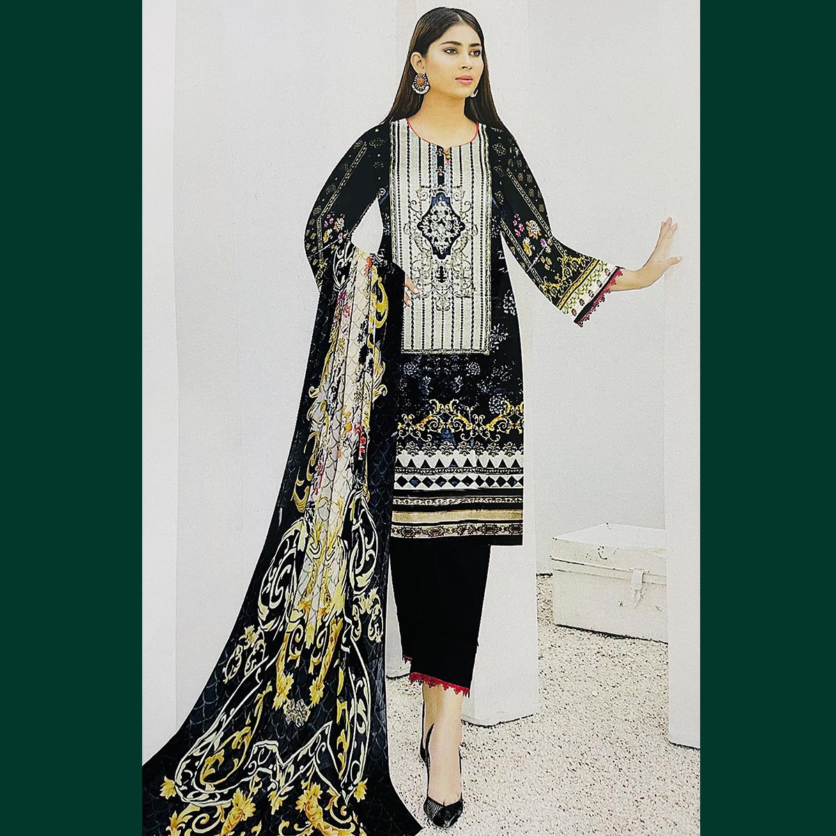 Sapphire Zareen 3 Pcs Unstitched Printed Lawn Suit Black