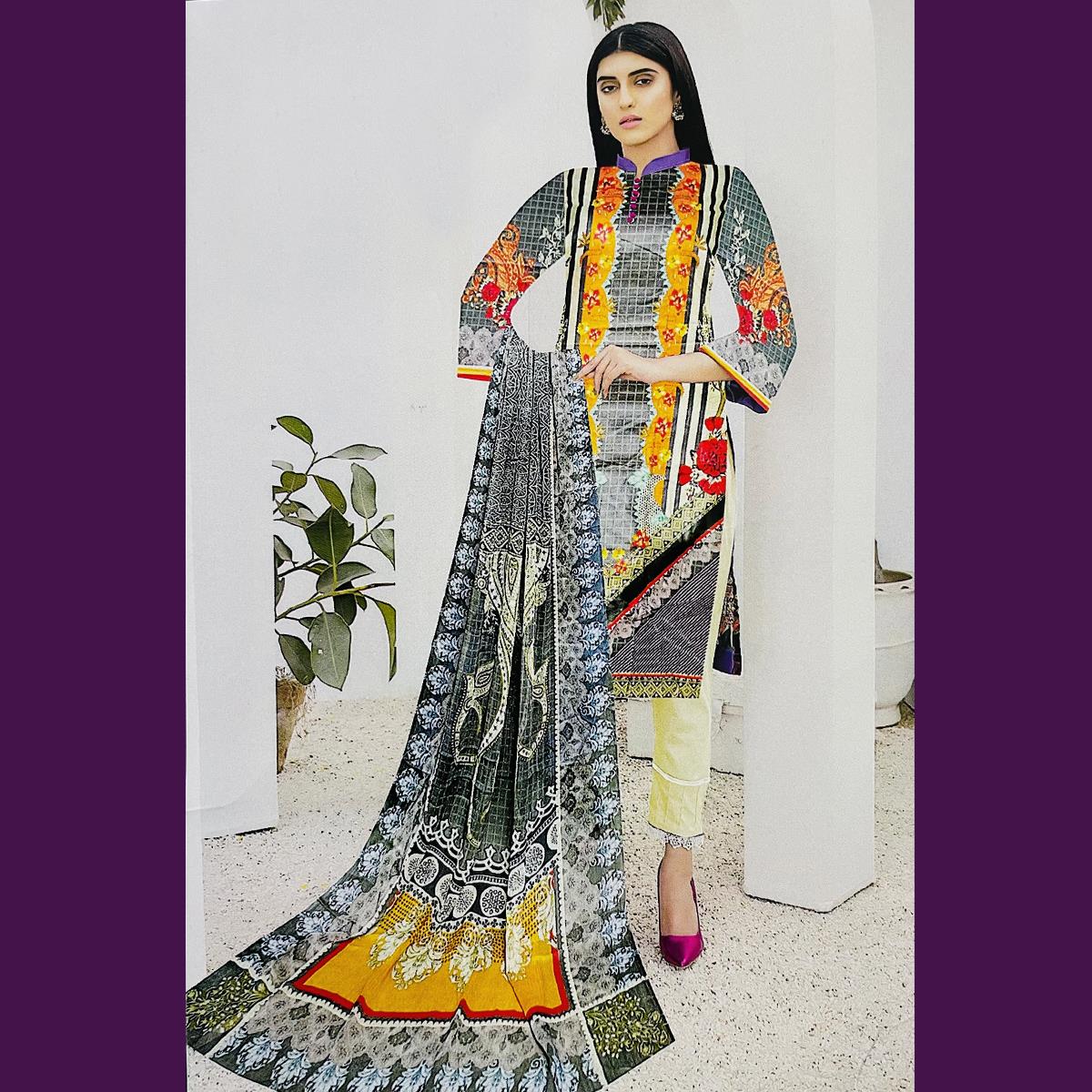 Sapphire Zareen 3 Pcs Unstitched Printed Lawn Suit Black Yellow