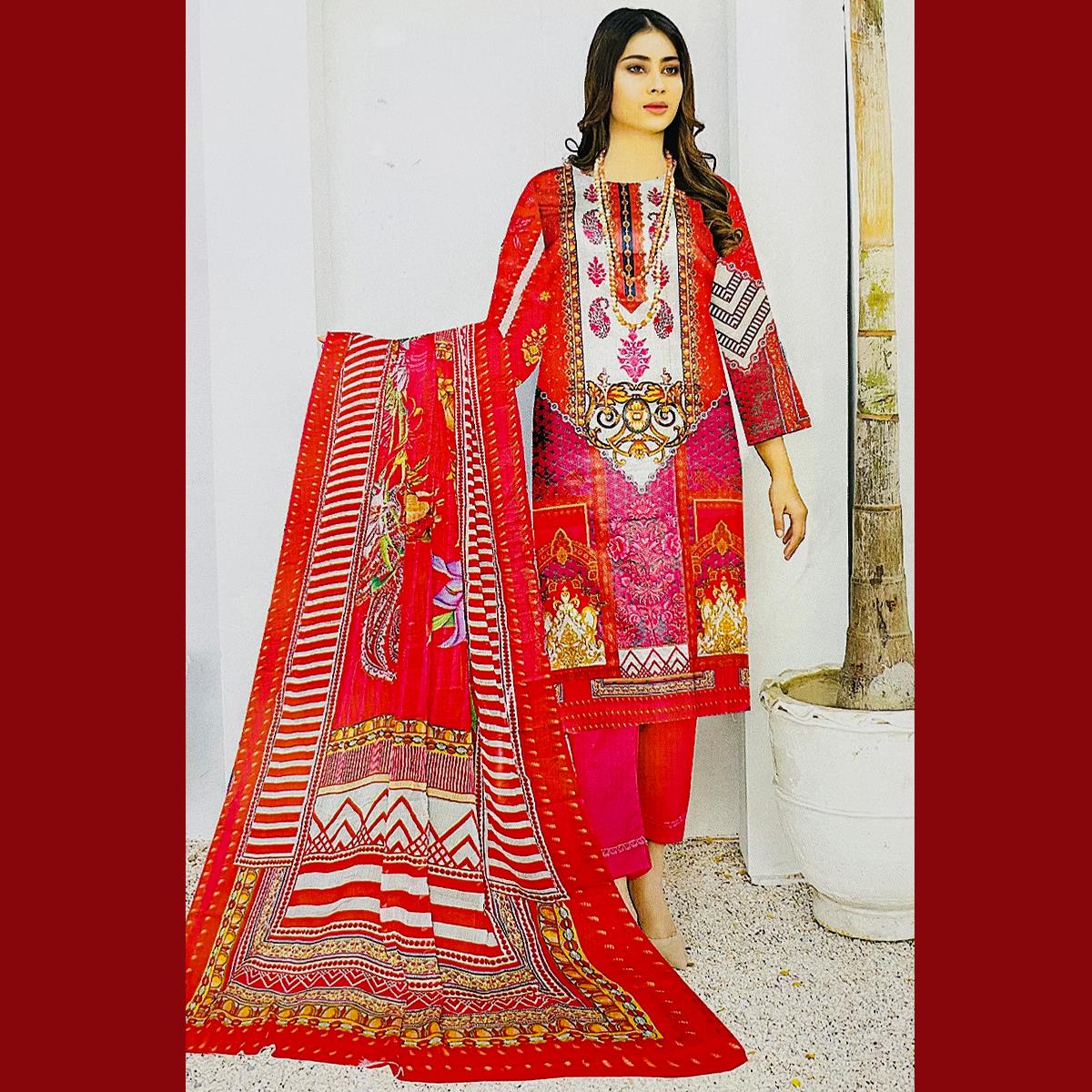 Sapphire Zareen 3 Pcs Unstitched Printed Lawn Suit Fire Brick