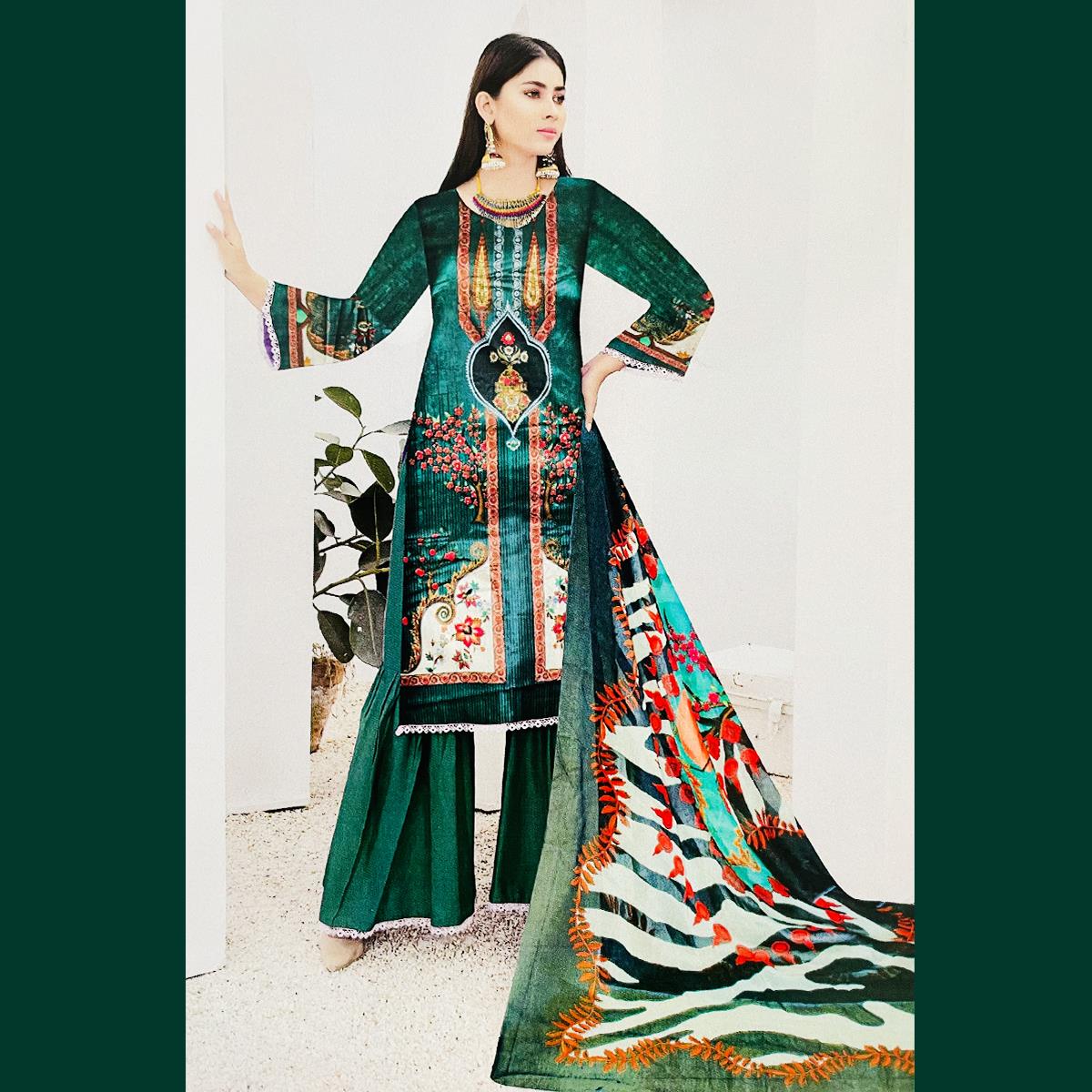 Sapphire Zareen 3 Pcs Unstitched Printed Lawn Suit Pine Green