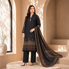 Sapphire 3 Pcs Unstitched Printed Suit Black