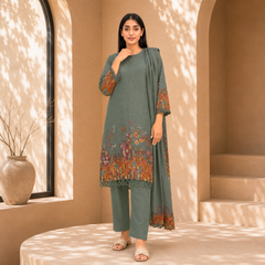 Sapphire 3 Pcs Unstitched Printed Suit Olive Green