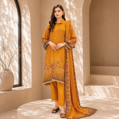Sapphire 3 Pcs Unstitched Printed Winter Suit Mustard