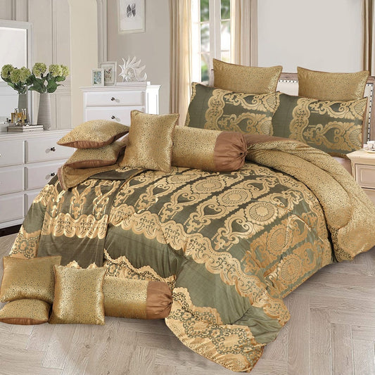 Sequoia 14 Pcs Velvet Gold Brown Bed Set with Filled Comforter 1024