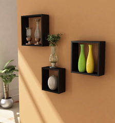 Melannco Square 3 Pcs Floating Wall Shelf Black