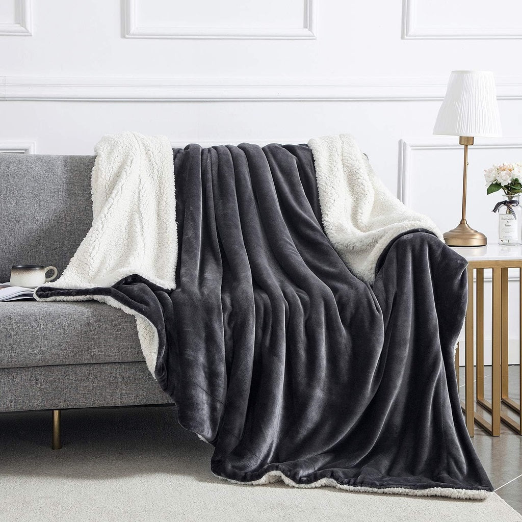 Sherpa Fleece Blanket Charcoal Extra Warm for Winter ( 2000 GSM )