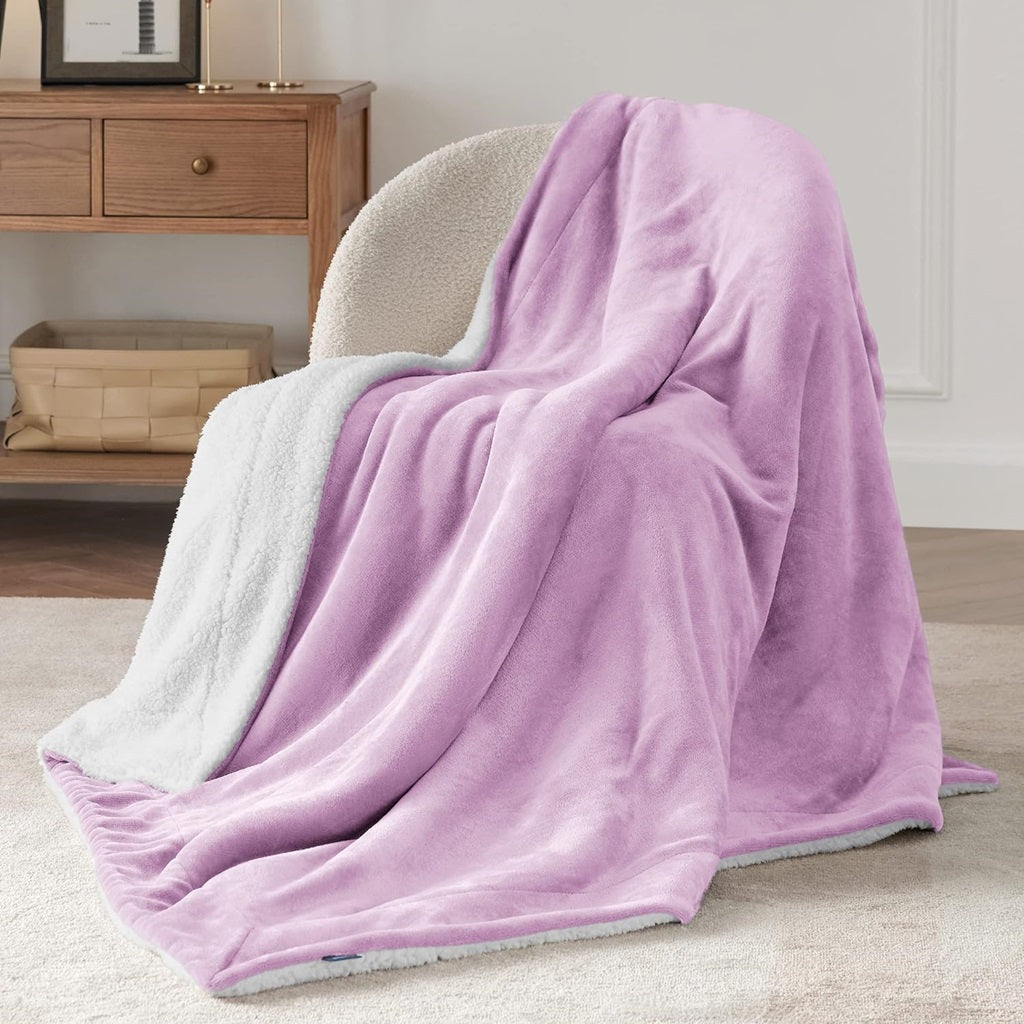 Sherpa Fleece Blanket Purple Extra Warm for Winter ( 2000 GSM )