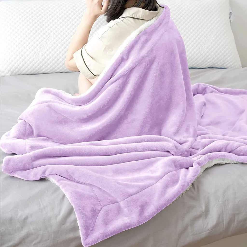 Sherpa Fleece Blanket Purple Extra Warm for Winter ( 2000 GSM )