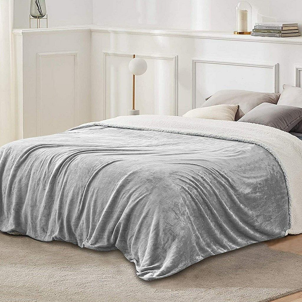 Sherpa Fleece Blanket Silver Grey Ultra Soft for All Seasons