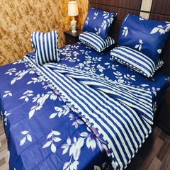 Sibilant 7 Pcs Blue Bed Sheet Set With Filled Comforter