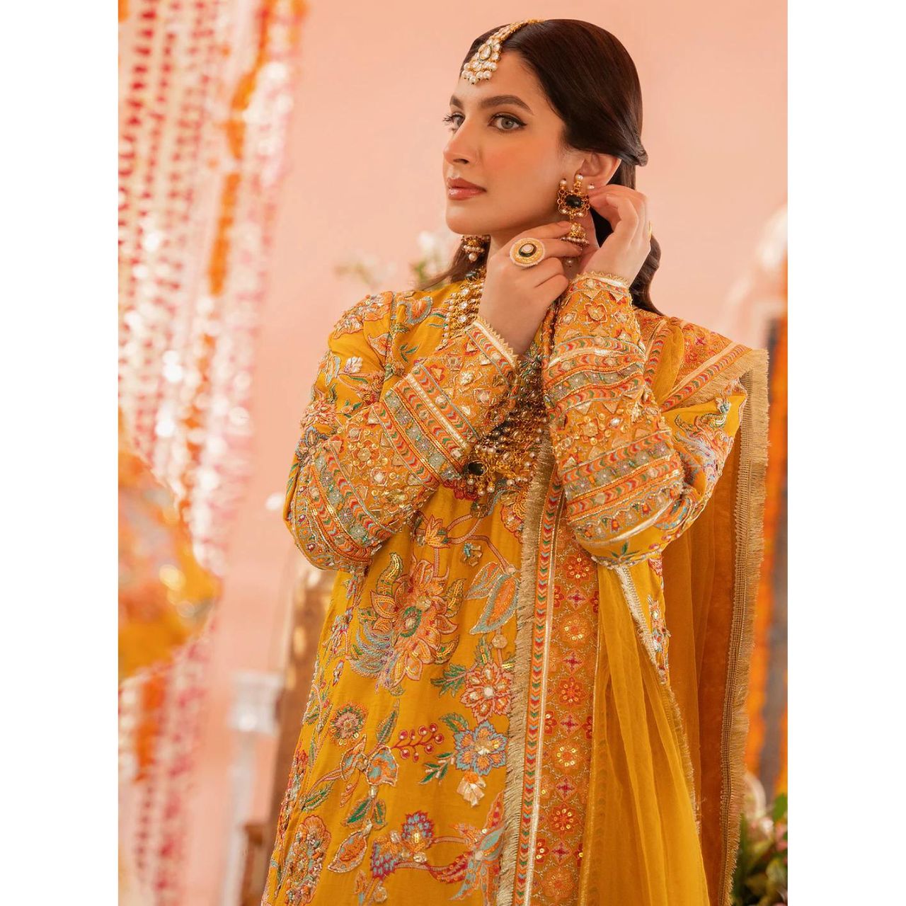 Sofia 3 Pcs Embroidered Luxury Suit Mustard