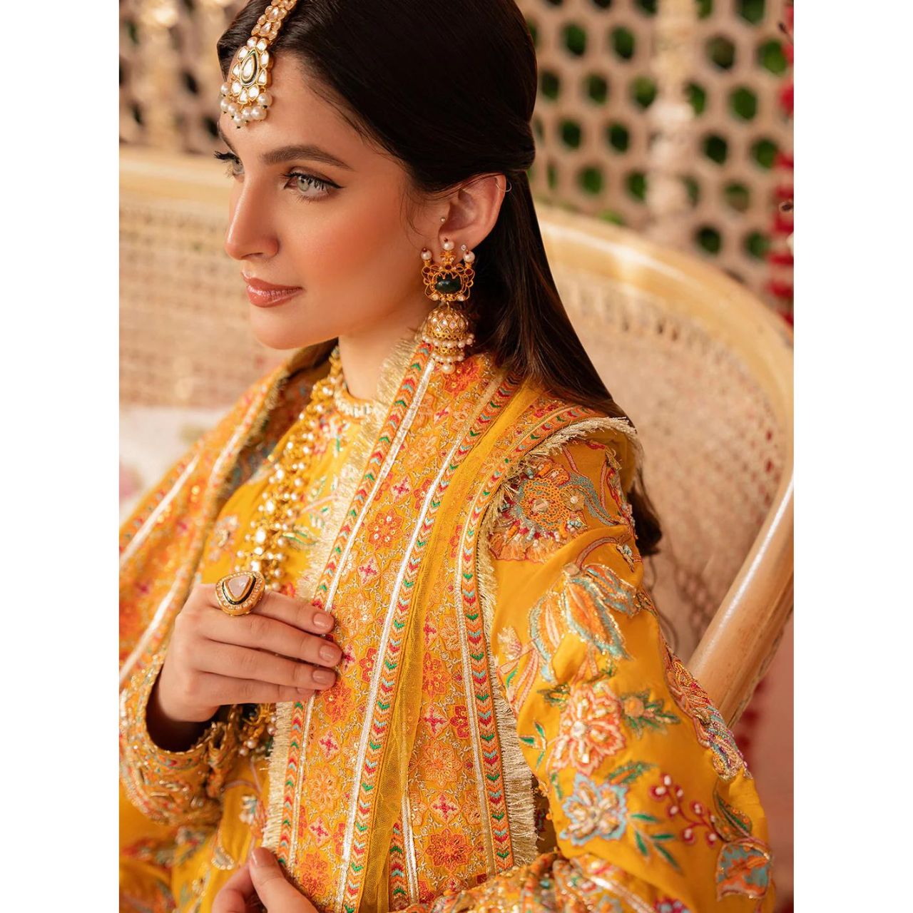 Sofia 3 Pcs Embroidered Luxury Suit Mustard