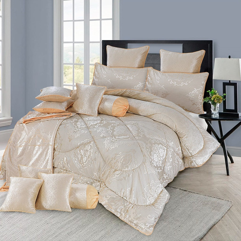 Sonorous 14 Pcs Velvet Peach Bed Set with Filled Comforter