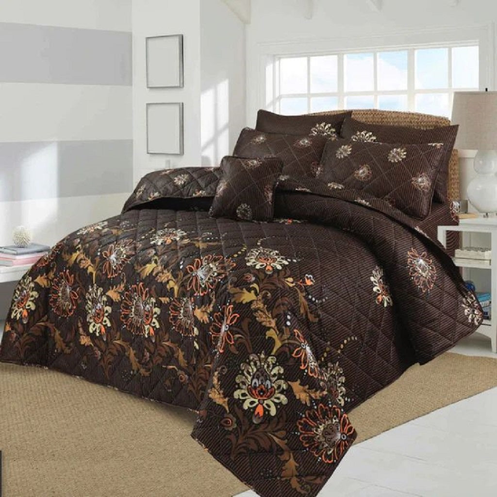 Sonorous 7 Pcs Brown Bed Sheet Set With Filled Comforter