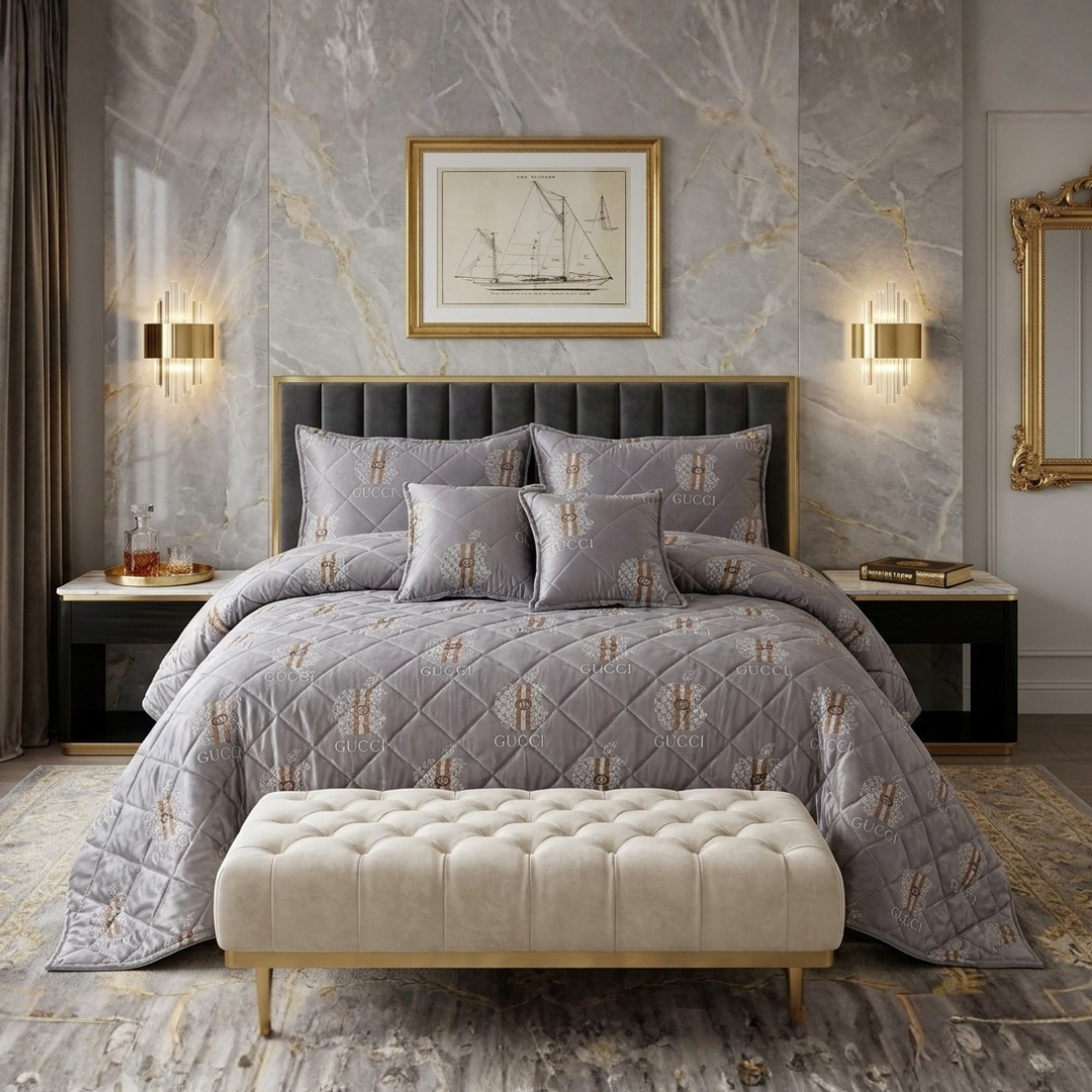 Sonorous 5 Pcs Grey Bed Spread Set Palachi