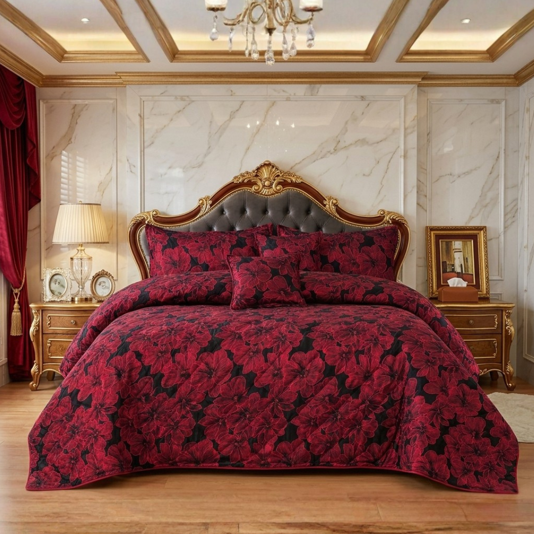Sonorous 5 Pcs Maroon Bed Spread Set Palachi