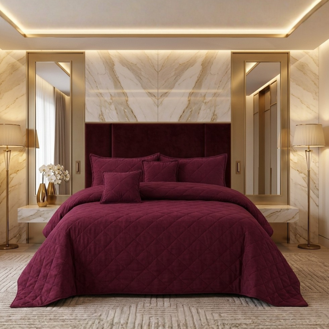 Sonorous 5 Pcs Maroon Bed Spread Set Palachi