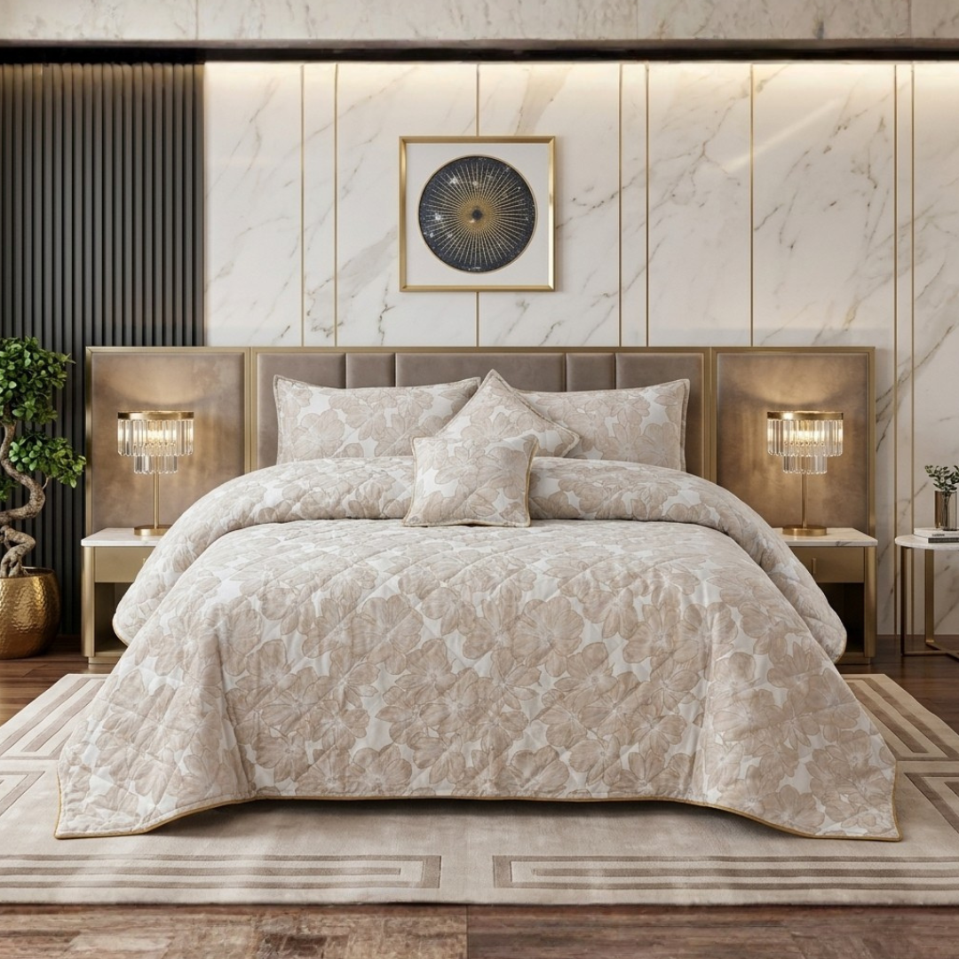 Sonorous 5 Pcs Off-White Bed Spread Set Palachi