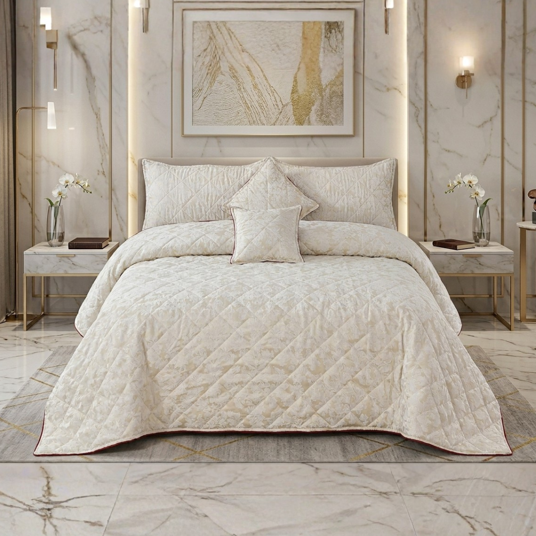 Sonorous 5 Pcs Off White Bed Spread Set Palachi