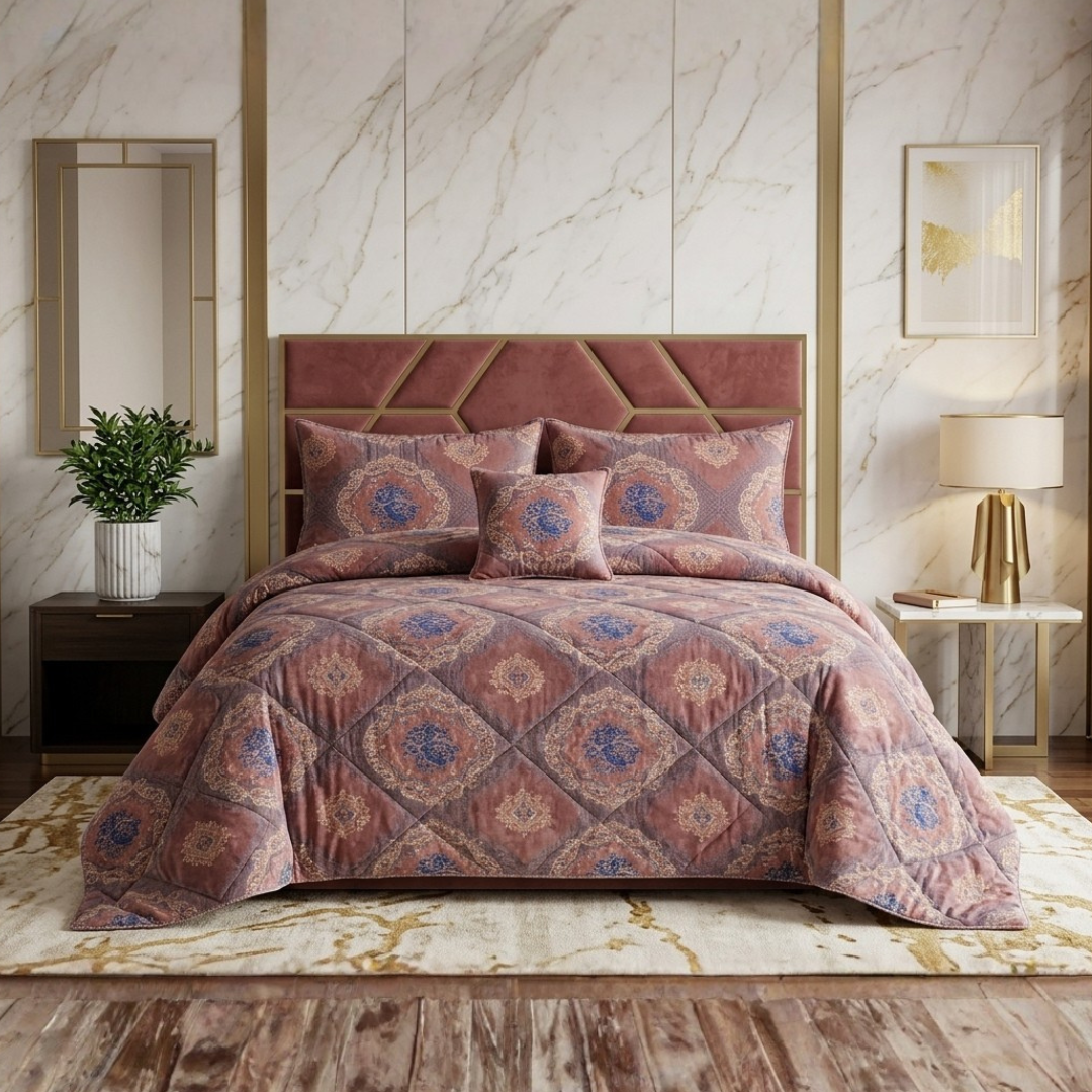 Sonorous 5 Pcs Pink Bed Spread Set Palachi