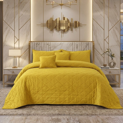 Sonorous 5 Pcs Yellow Bed Spread Set Palachi