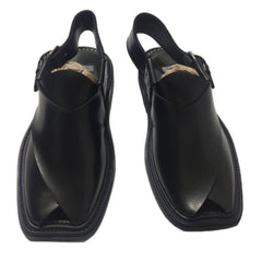 Spadera Hand-Crafted Peshawari Chappal - Plain Black