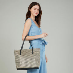 Splash Textured Tote Bag with Twin Handle and Zip Closure