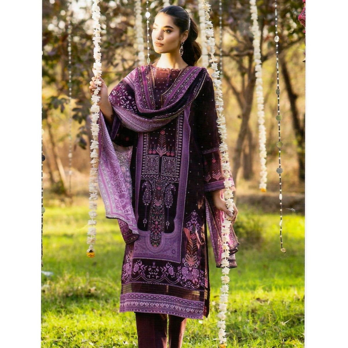 Sunrise 3 Pcs Unstitched Lawn Suit floral Purple