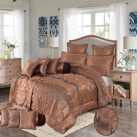 Syzygy 14 Pcs Velvet Dark Brown Bed Set with Filled Comforter 1024