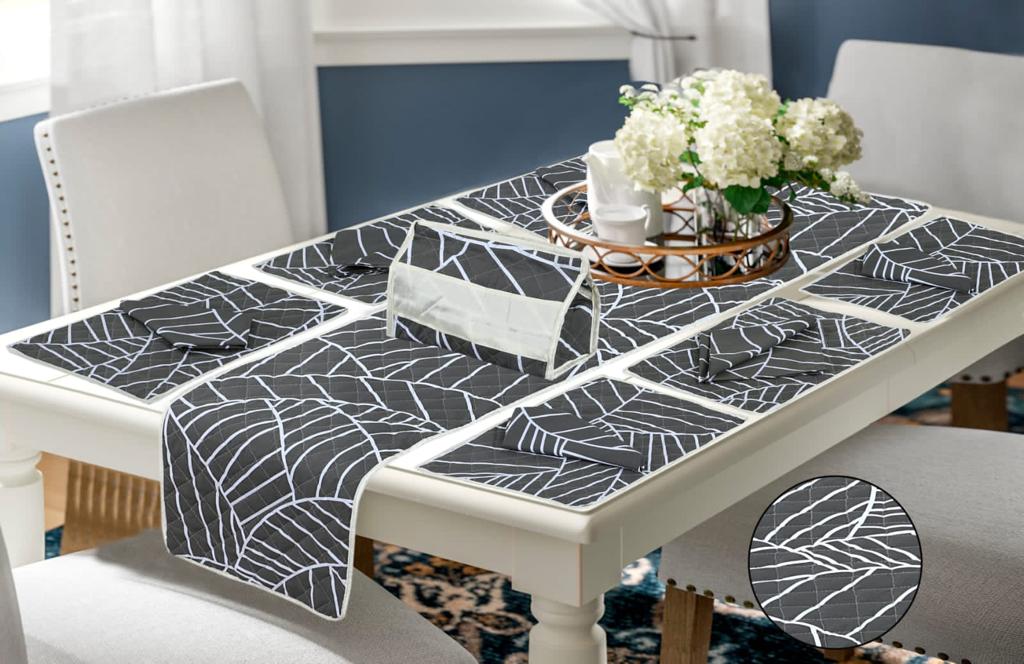 14 Pcs Quilted Table Runner Set Black