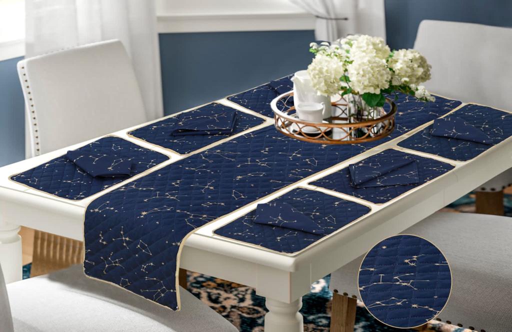 14 Pcs Quilted Table Runner Set Navy Blue